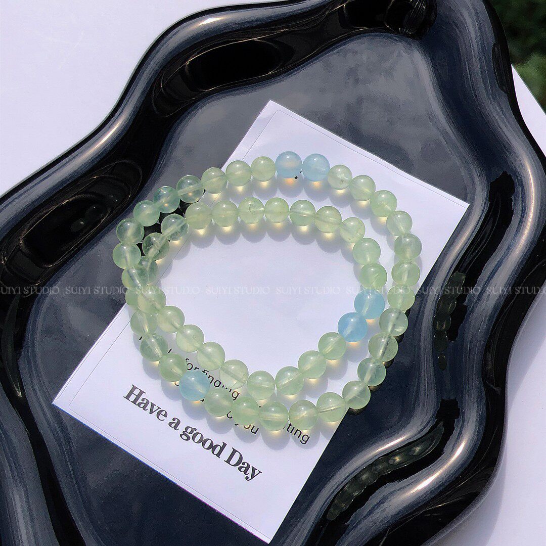 SUIYI 薄荷曼波 原创设计天然葡萄石素圈手串 薄荷绿色海蓝宝手链