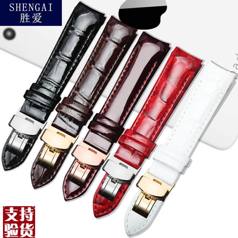 适配原厂石英女表真皮表带天梭T035手表带库图P蝴蝶扣配件弧口表