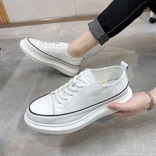 王力宏同款鞋子男2025年四季可穿白色休闲鞋百搭板鞋厚底透气皮鞋