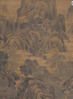 明唐寅高阁倚天图真迹版画微J喷复制画绢画彷古山水帆布条装饰画