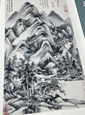清王鉴摹梅清道人溪亭山色图高清四王山水画Z立轴微喷复制画稿轴