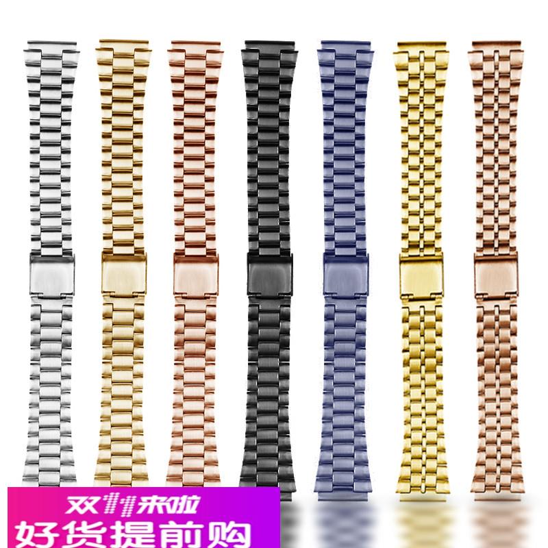 适配卡西欧小金表手表小方块LA670/159/168/AQ230金色男女表带链