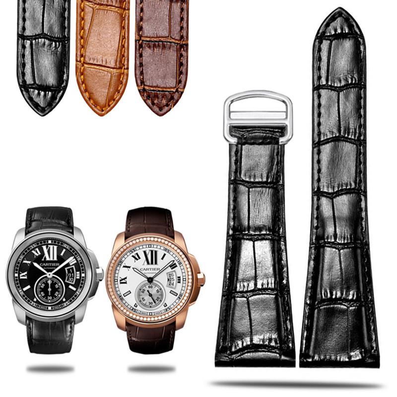 适用卡地亚坦克表带男真皮原款卡历博伦敦solo牛皮手表链23 25mm