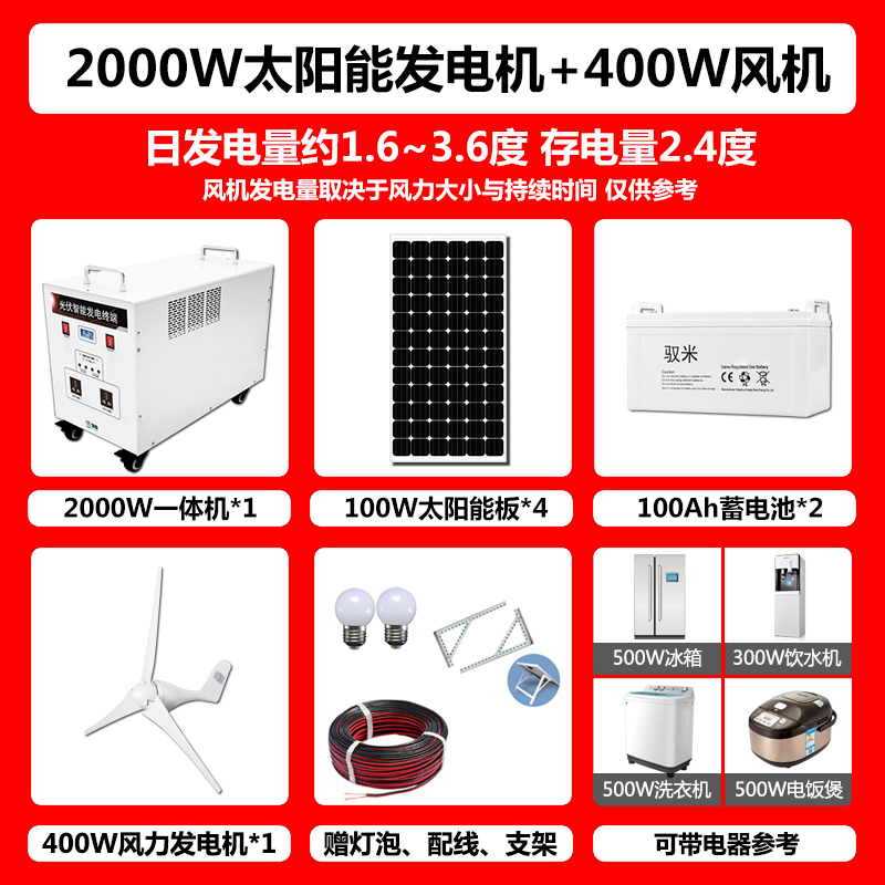 小型风光互补发电机设备家用220V车载直流逆变器充电太阳能系统板