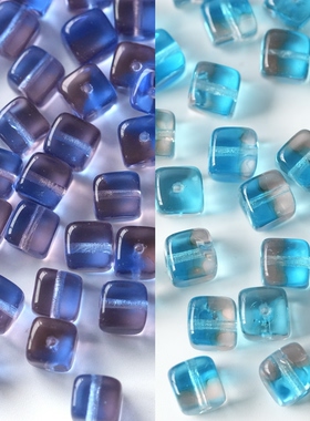 进口捷克珠6*7mm蓝色渐变色方块珠手工串珠diy材料配件散珠饰品