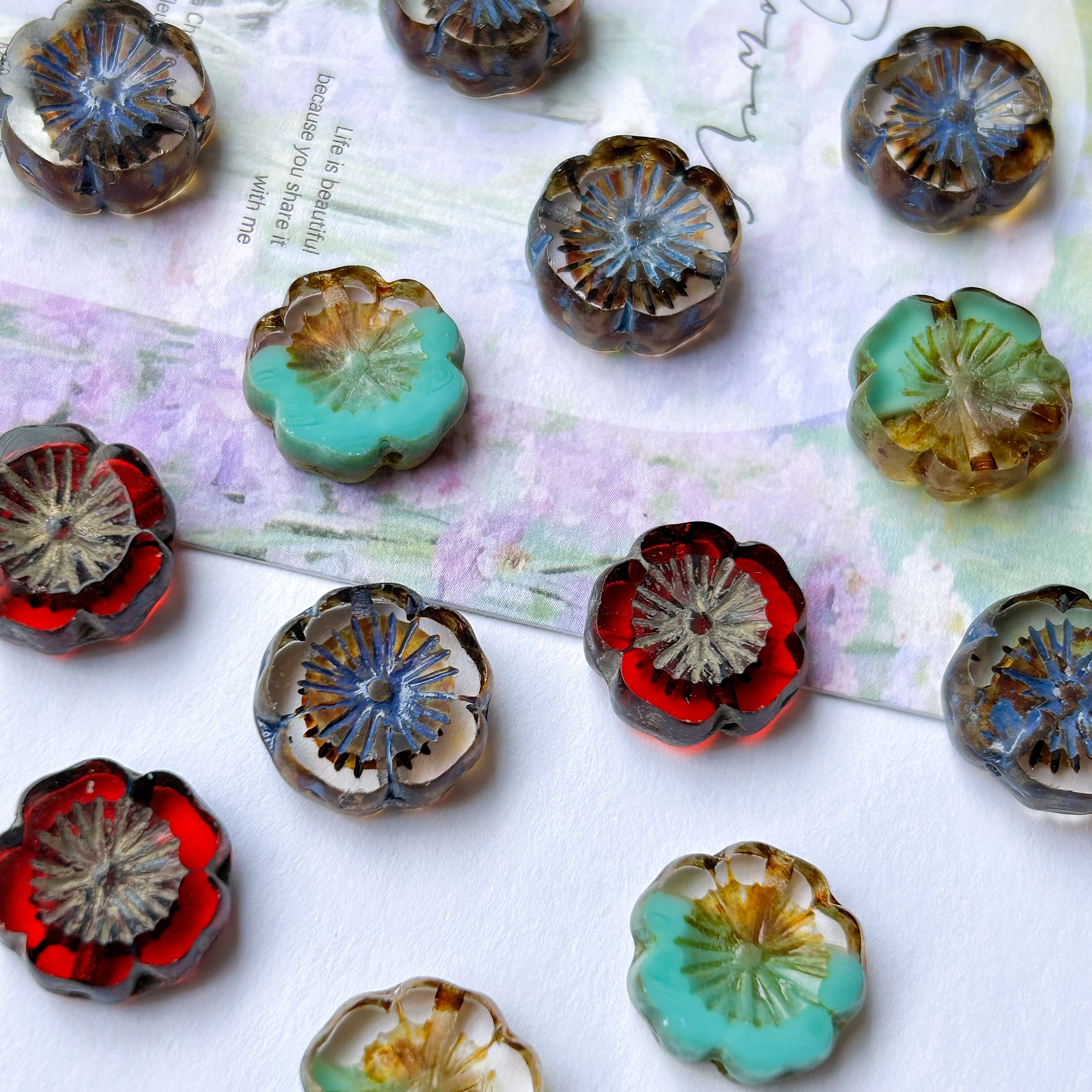 进口捷克珠14mm复古切面夏威夷花珠手作diy串珠饰品配件材料散珠,饰品/流行首饰/时尚饰品新,其他DIY饰品配件,淘宝优惠券,粉丝福利购,淘宝优惠卷