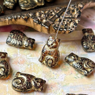 进口捷克珠17*11mm坐姿猫咪珠手工串珠diy材料配件散珠饰品