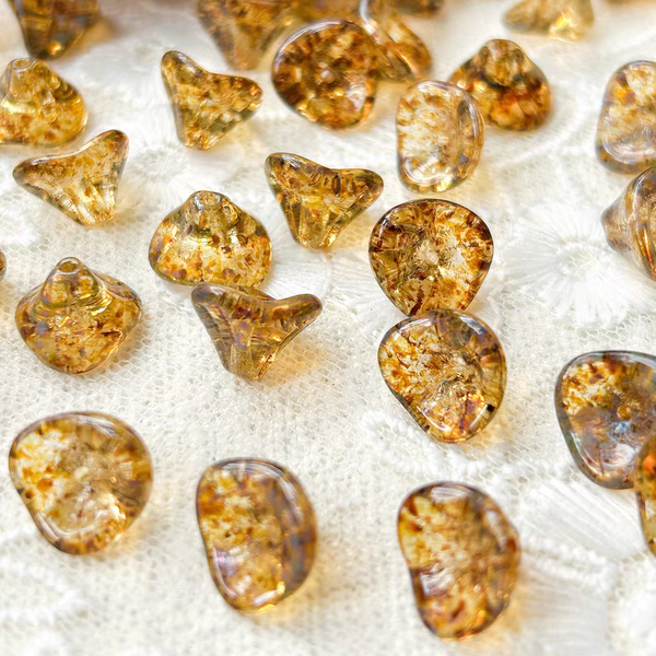 进口捷克珠12*10mm透琥珀色喇叭花手工串珠手链项链耳环材料配件