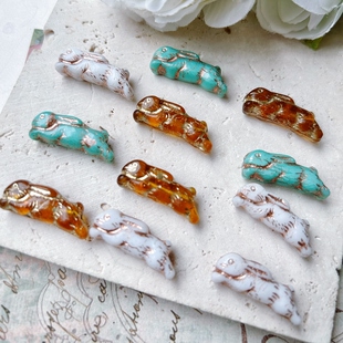 进口捷克珠23 小兔子造型珠手工串珠diy材料配件散珠 7mm奔跑