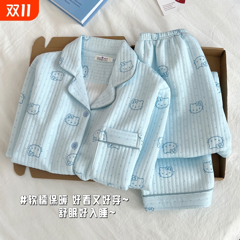 日本无印MUJIE2025新款睡衣女款秋冬季空气棉夹层加厚可爱女士KT