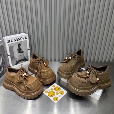 英伦风厚底乐福鞋女鞋2025秋季新款百搭系带增高小皮鞋大头休闲鞋