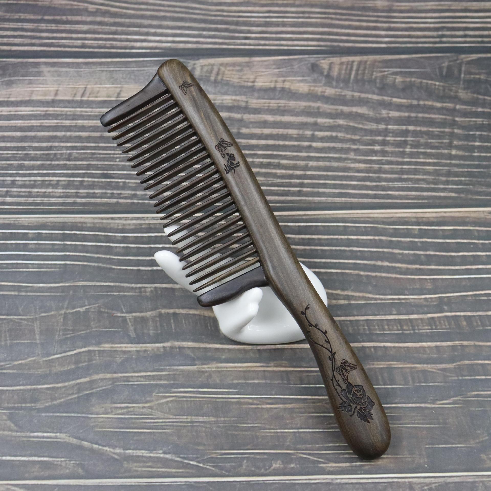 日本无印MUJIE新款沉贵宝木梳子传统手工镶嵌插齿梳雕花红木礼品