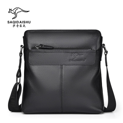 萨奇袋鼠新款男士真皮单肩包简约头层牛皮斜挎包商务旅行斜肩背包