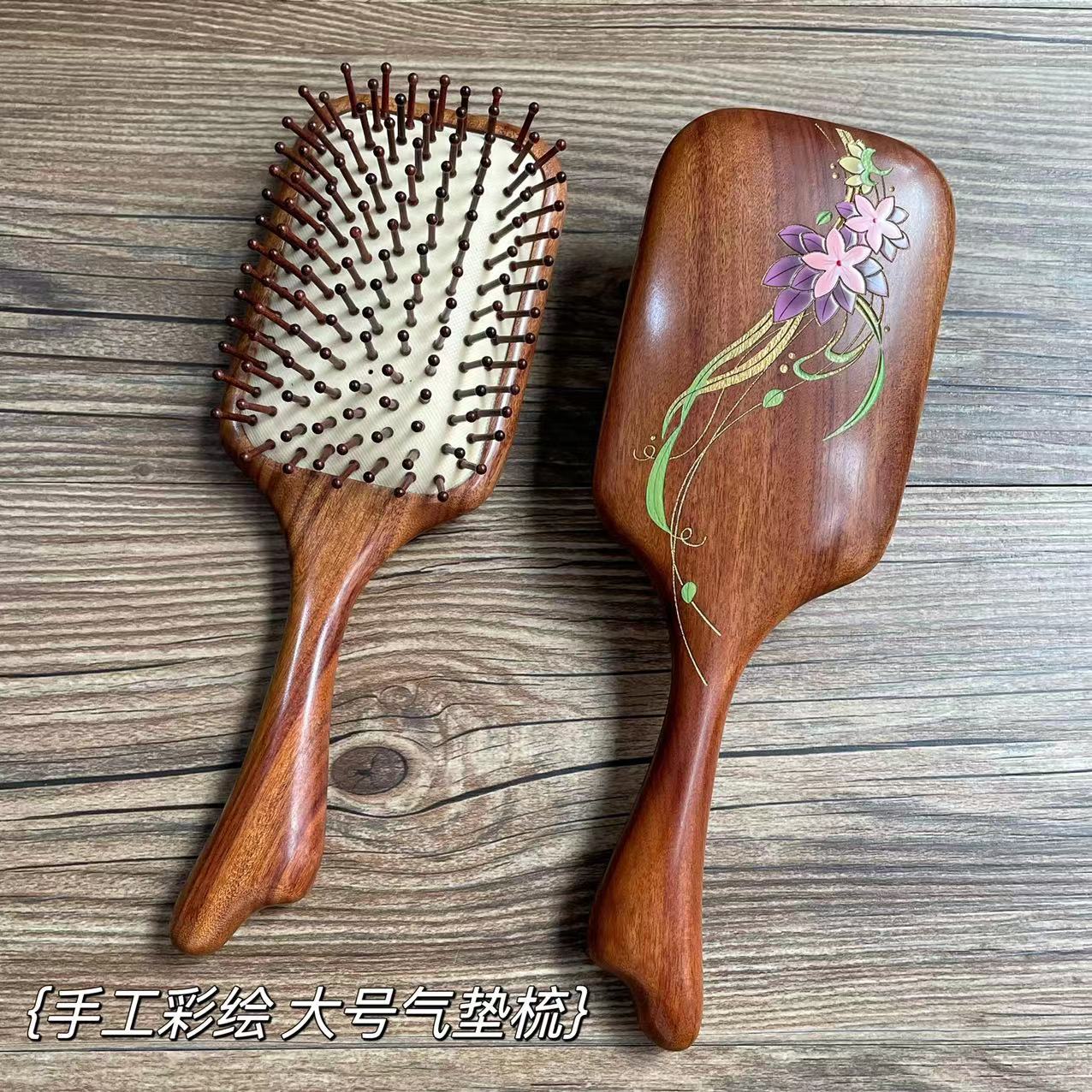 日本无印MUJIE手工彩绘檀木气囊梳小众伴手礼高级礼盒装梳子女气