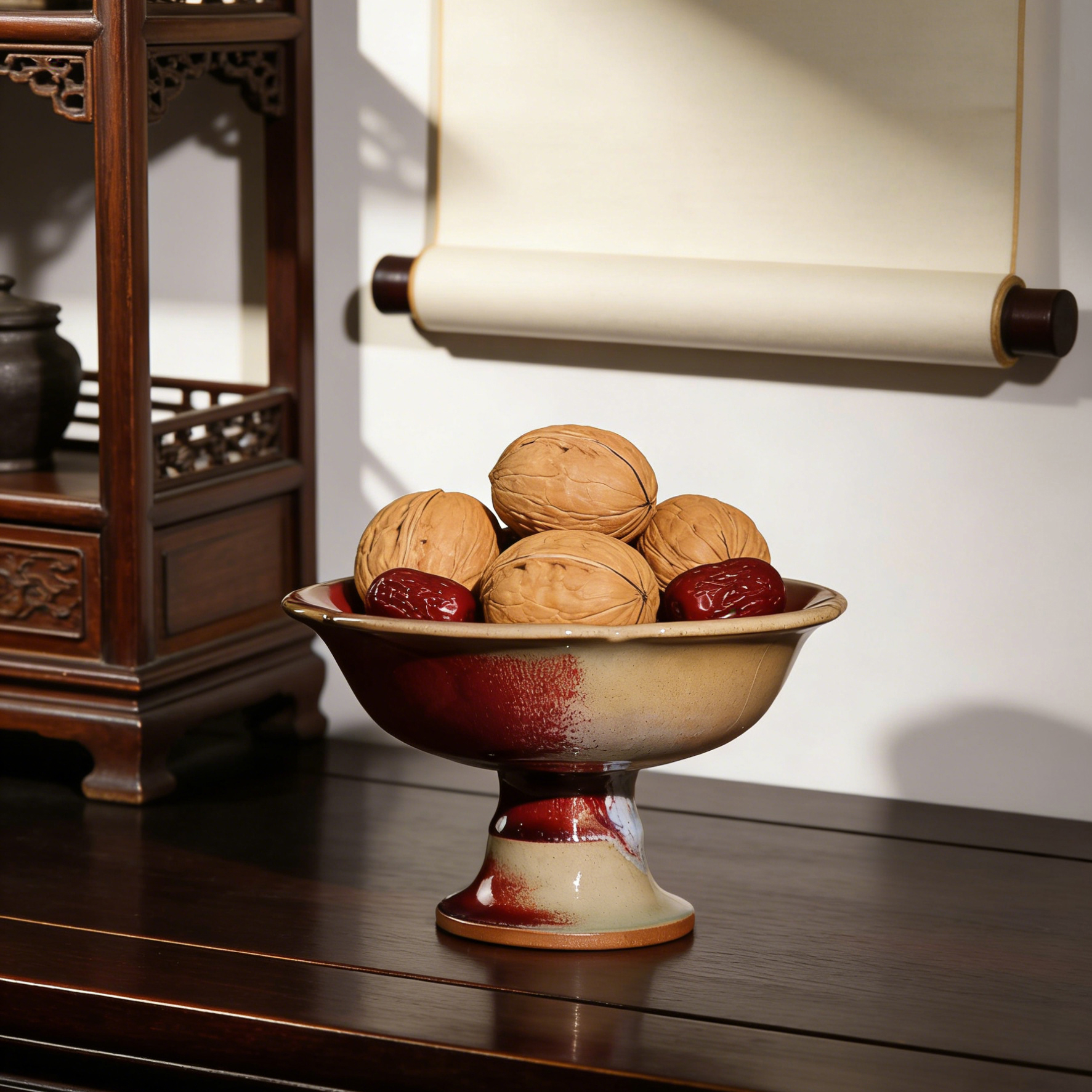 钧瓷全手工钧窑窑变釉花口小果盘釉色莹润自然窑变茶点心盘