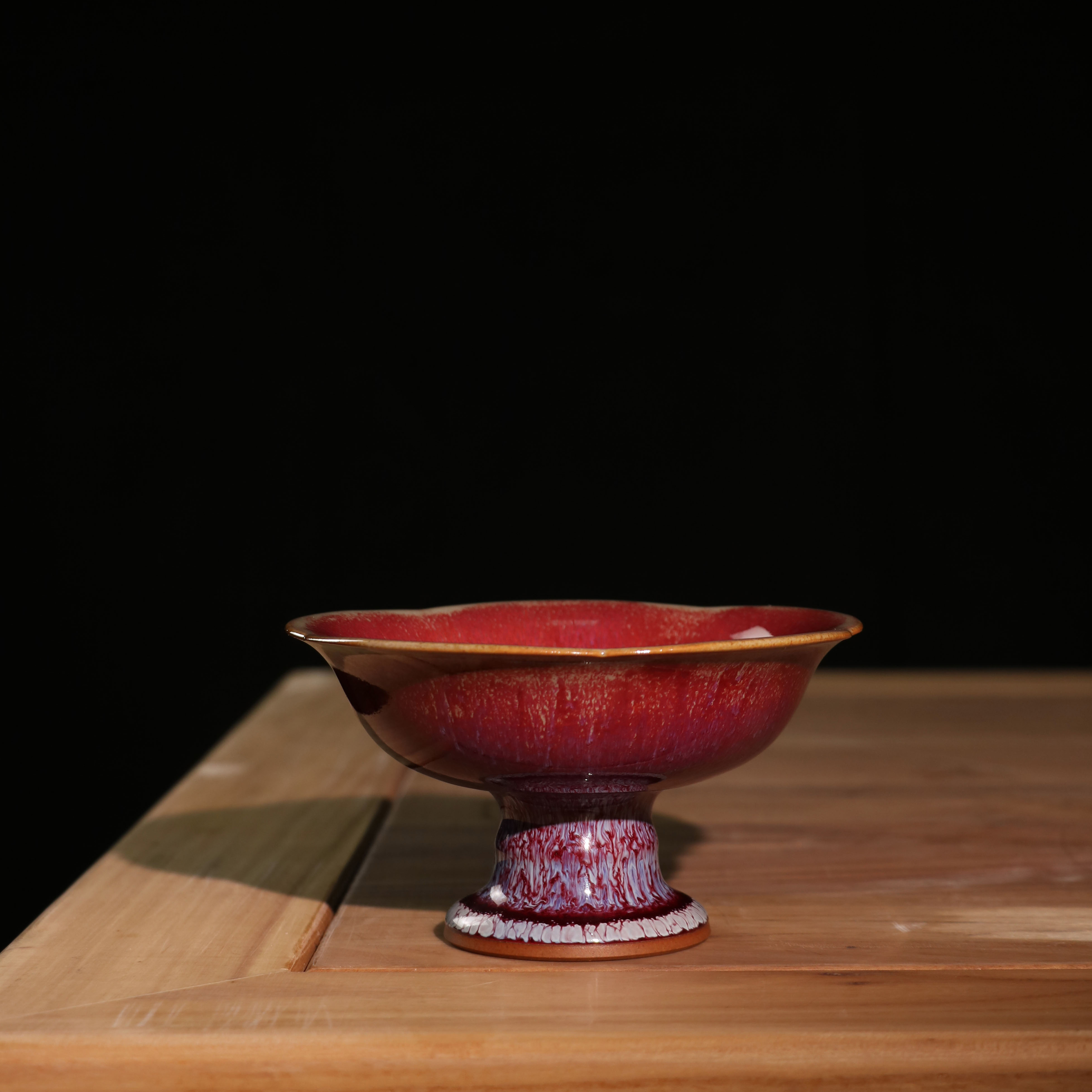 钧瓷全手工钧窑窑变釉花口小果盘釉色莹润自然窑变茶点心盘