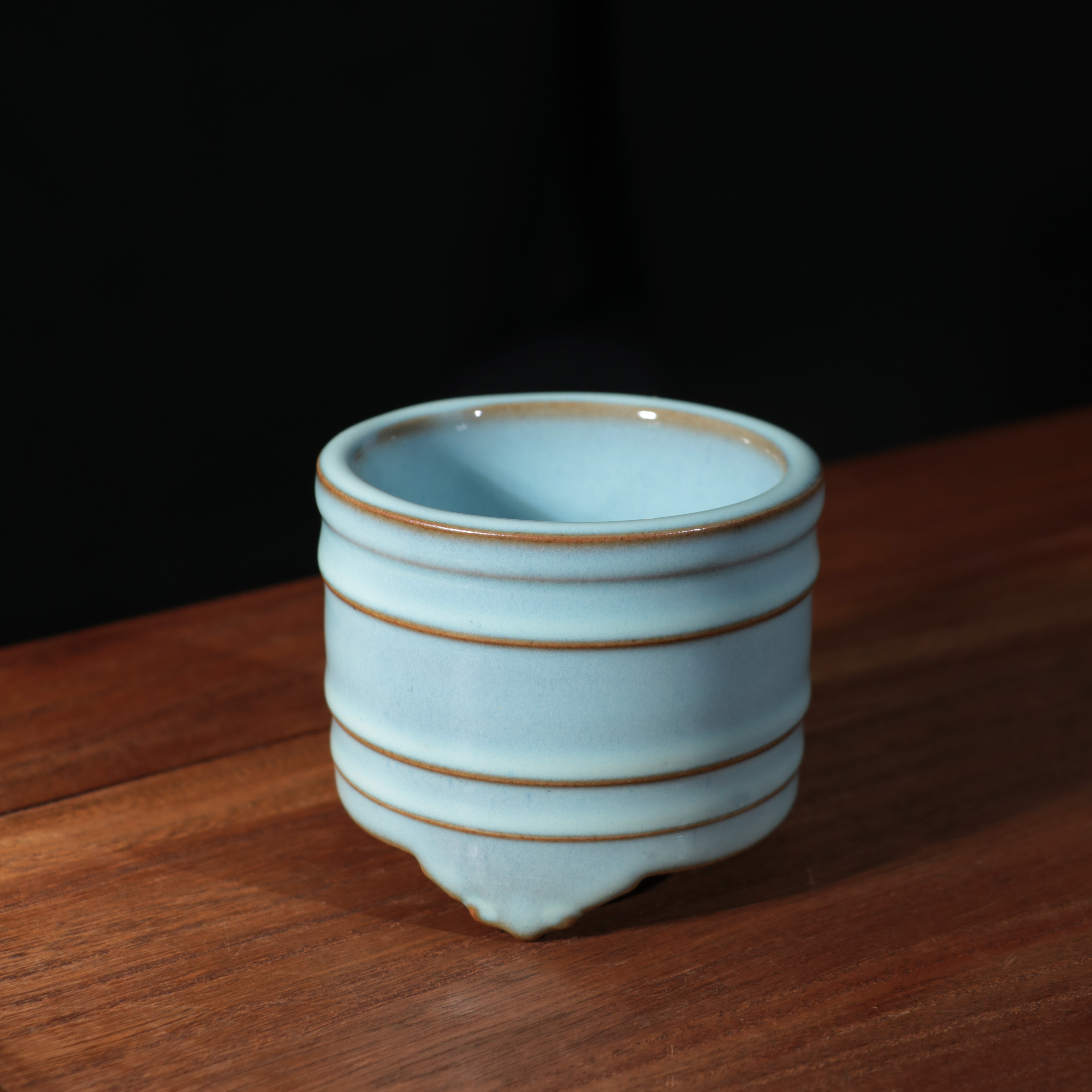 严选钧瓷精品玄纹三足香炉月白釉李向阳大师手工钧窑自然窑变