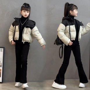 女童加绒裤子秋冬新款女孩加厚黑色微喇牛仔马蹄裤儿童冬季喇叭裤