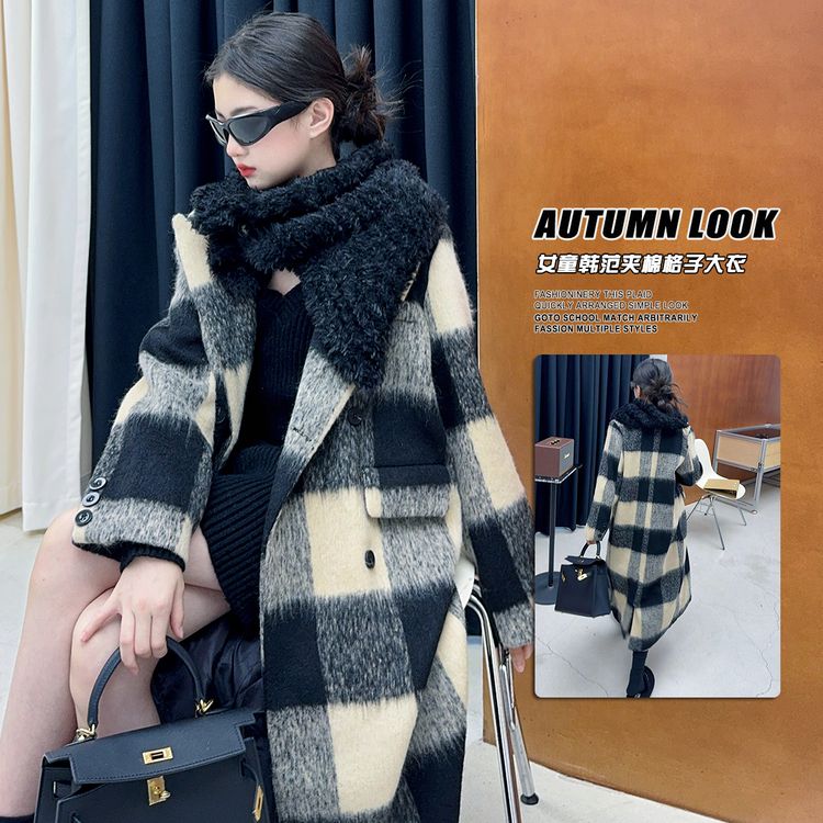 女童格子呢大衣2025秋冬款中大童夹棉加厚长款保暖外套儿童韩版潮