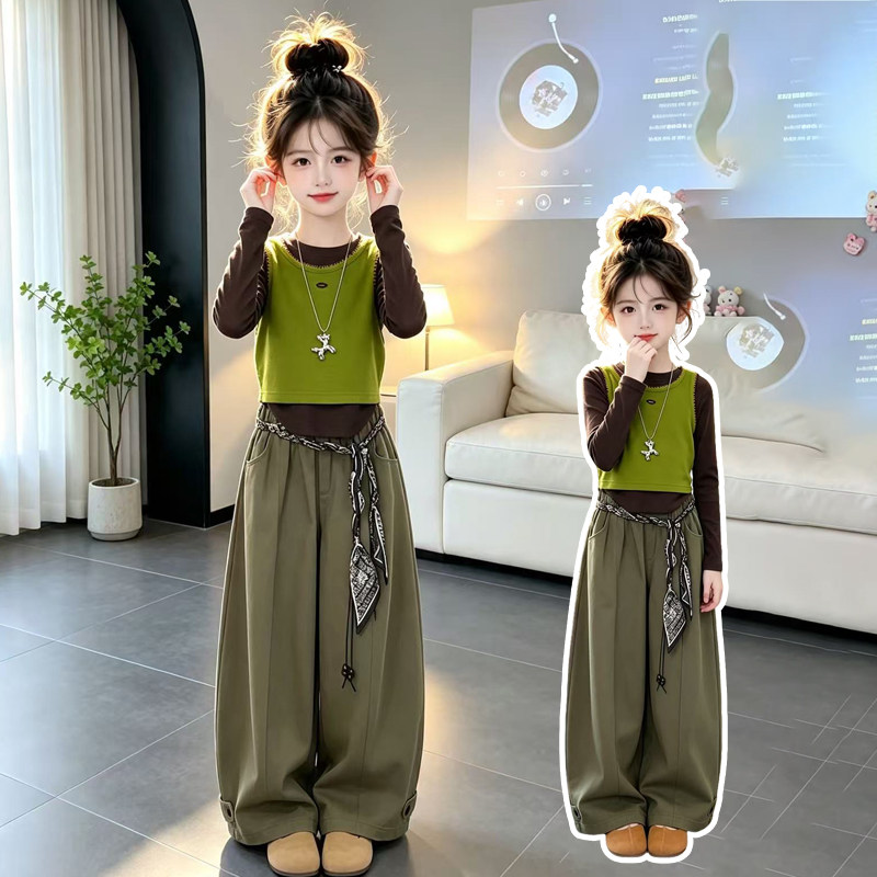 女童裤子秋季2026新款儿童超好看早秋屁帘裤初中生时尚春秋阔腿裤图片