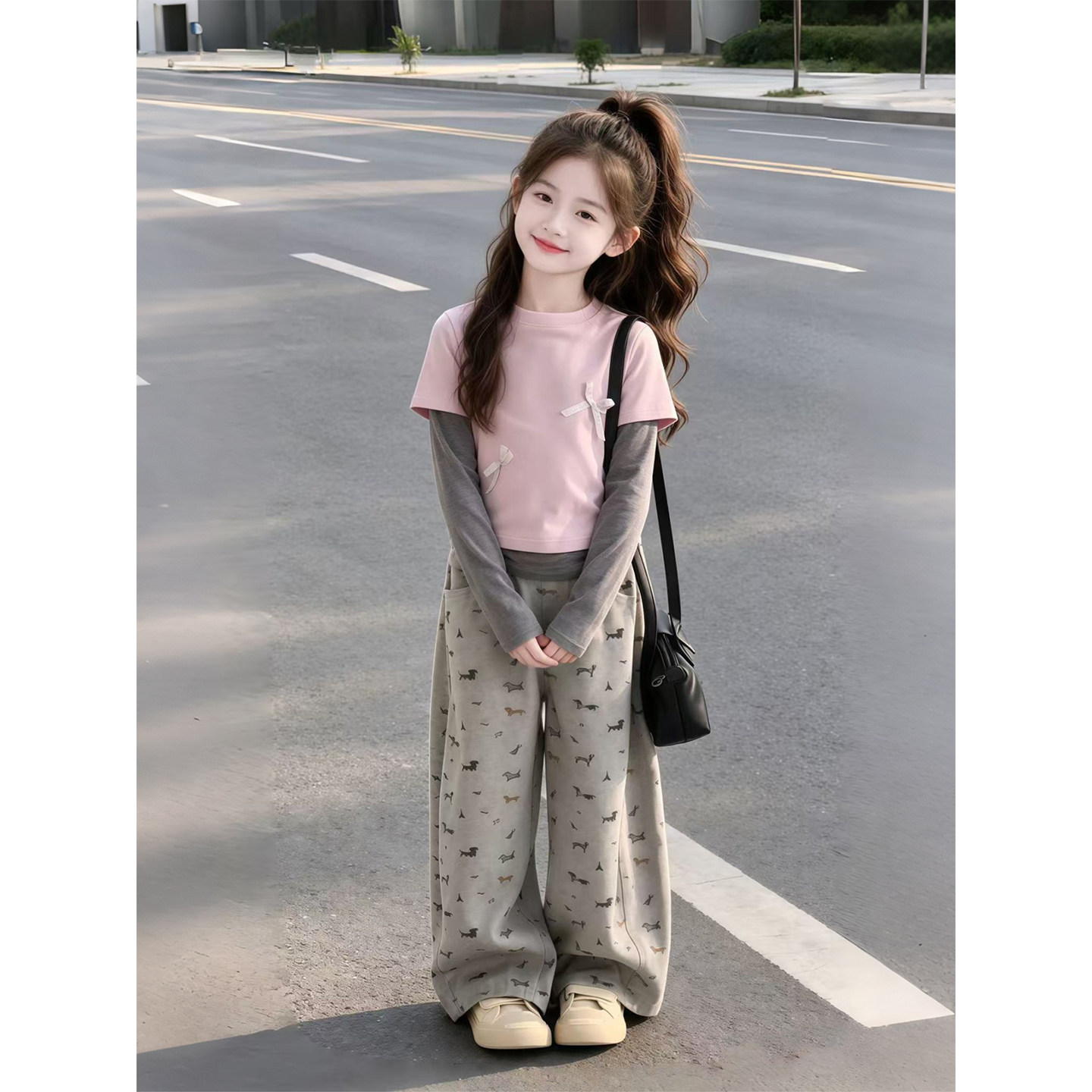 2026新款女童春秋阔腿运动卫裤图片