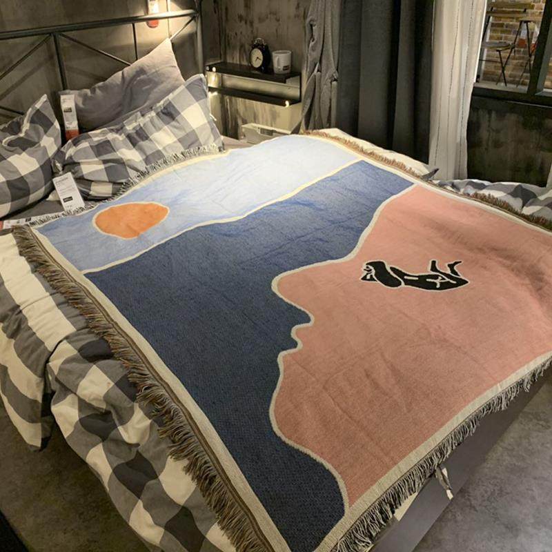 沙发毯ins风少女心 艺术抽象午睡盖毯子沙发巾地毯垫子针织防尘罩|ruв категории постельные принадлежности, досуг одеяло/одеяло/одеяло - от Buy2taobao.com для оказания профессиональной услуги покупки агента Taobao