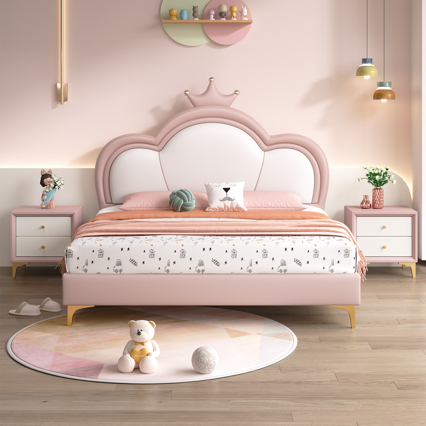 精灵树屋儿童床2025新款粉色奶油风卧室皇冠公主床1米5女孩储物床,住宅家具,皮艺床,淘宝优惠券,粉丝福利购,淘宝优惠卷