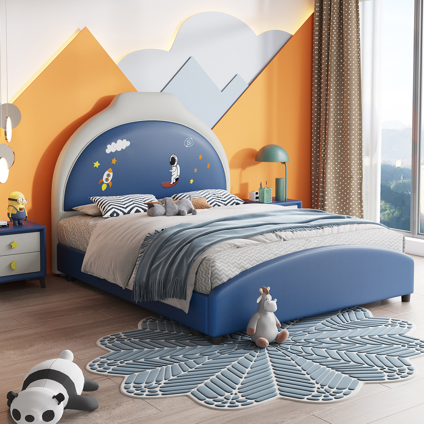 儿童床青少年男孩软包床简约现代单人床1.5m1.2m卡通宇航员储物床,住宅家具,布艺床,淘宝优惠券,粉丝福利购,淘宝优惠卷