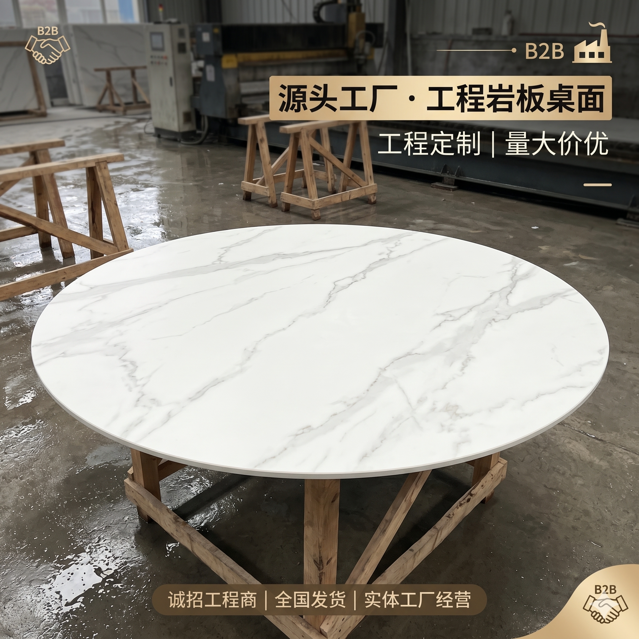 岩板工厂单独桌面圆餐边柜岛台茶几定制订做通体依诺德利丰1.8米