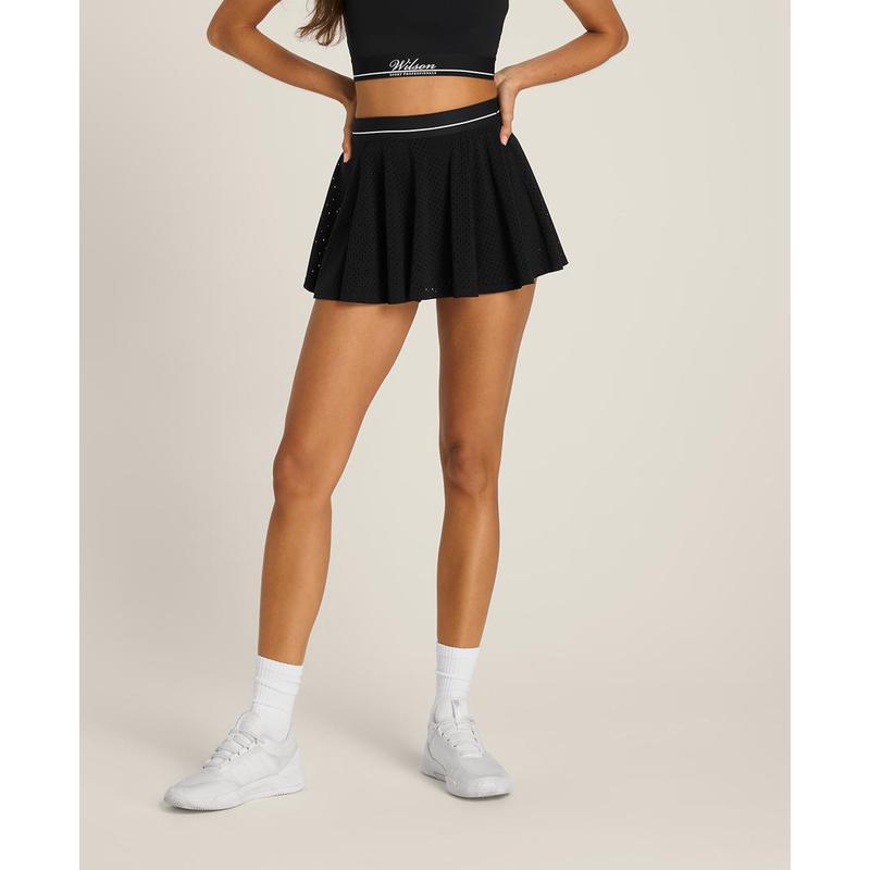 Wilson威尔胜女士网球裙透气防紫外线快干高弹舒适黑色网眼材质