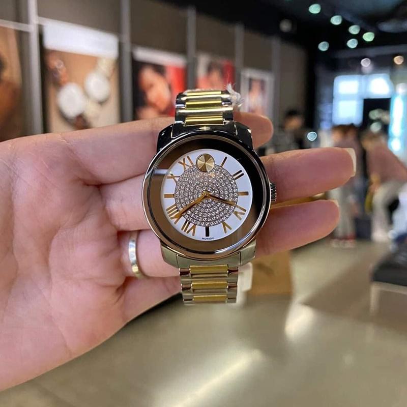 Movado 摩凡陀瑞士手表镶钻满天星女表时尚间金钢带腕表 3600256