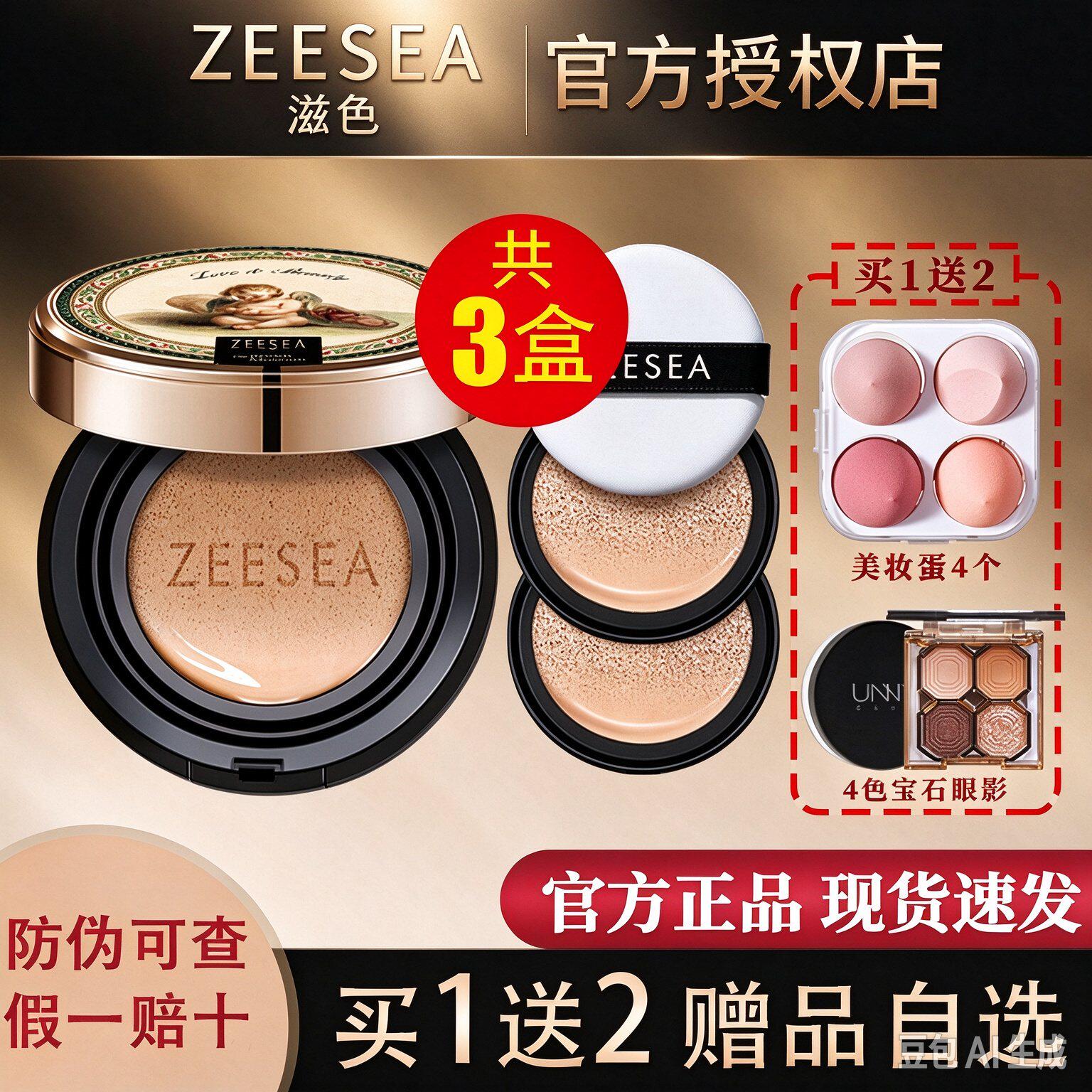 ZEESEA滋色花漾气垫BB霜女遮瑕保湿持久不脱妆粉扑cc官方正品姿色