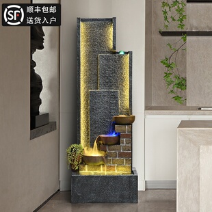 水幕墙流水摆件循环水办公室会所前台落地水系景观招财风水轮