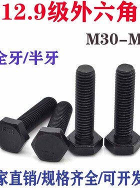 M30M33M36M39M42 12.9级高强度外六角螺丝加长全牙螺栓合金钢螺杆