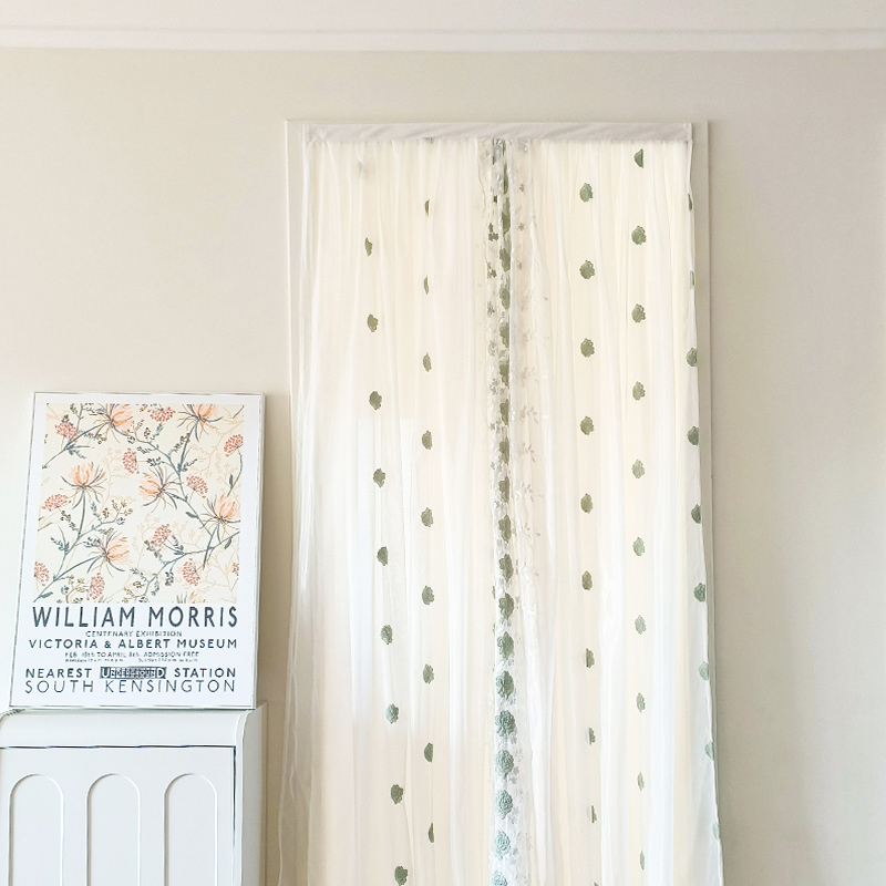 2025新品不打孔绿色绣花双层门帘