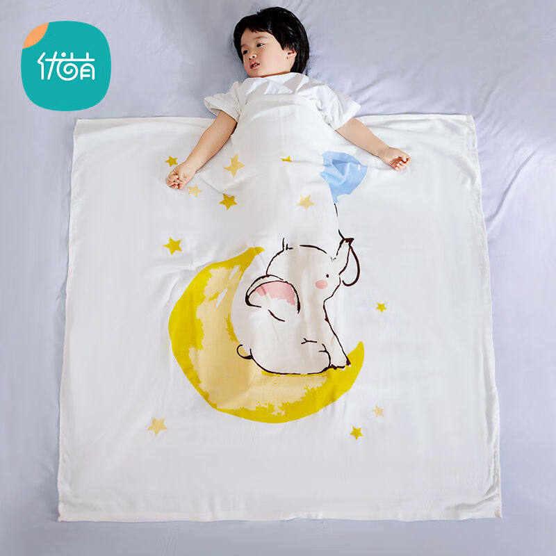 优萌双层竹纤维纱布盖毯婴儿空调被宝宝抱毯春夏薄款儿童午睡冰丝
