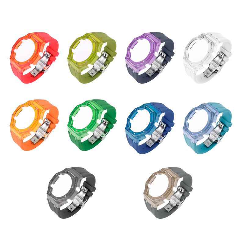 原装适用卡西欧农家橡树改装配件GA2100八角透明表壳配件硅胶表带