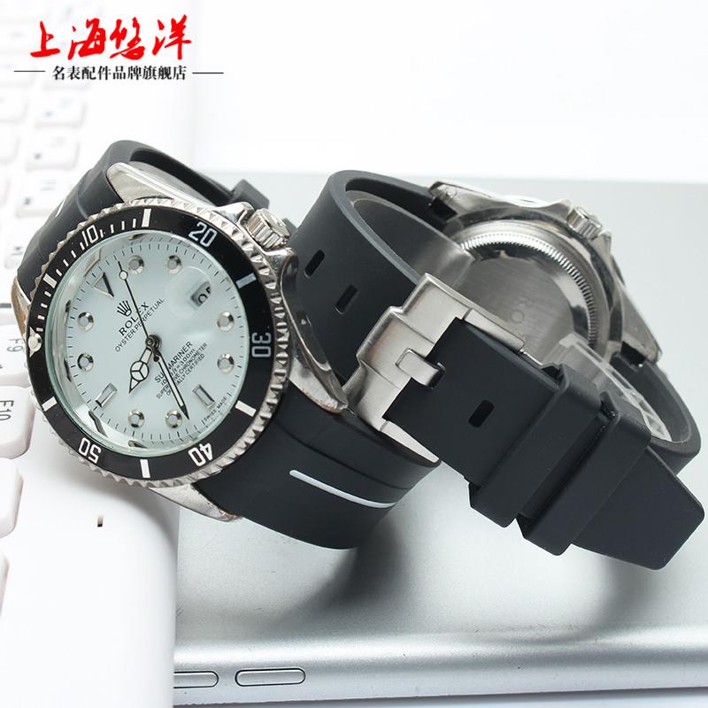 原装适用弯头硅胶手表带橡胶劳力士水鬼浪琴康卡斯1853天梭力洛克