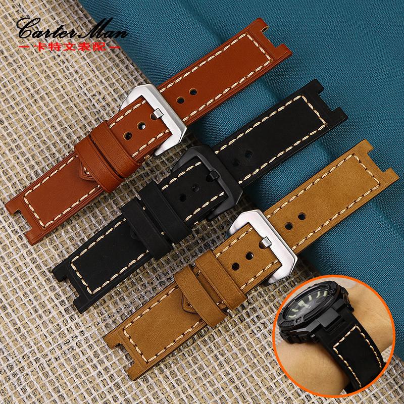 原装适用疯马皮牛皮表带卡西欧GST-S130/S110/S120/W130L/W100/21