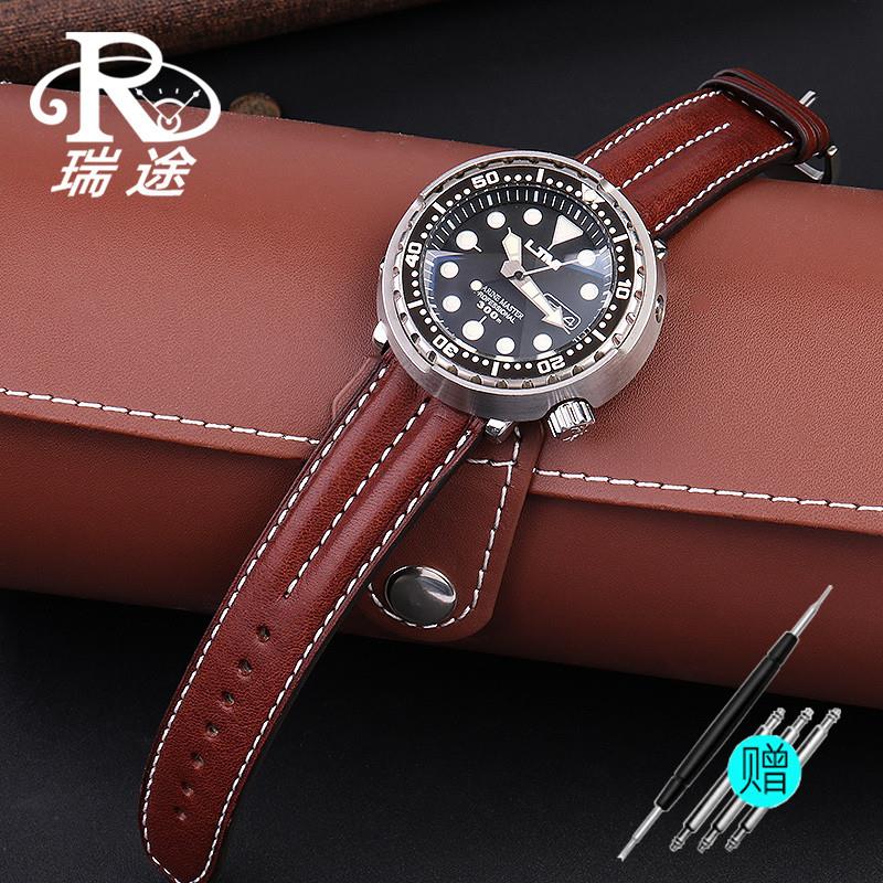 原装适用手工复古真皮表带精工鲍鱼罐头欧米茄超霸海马手表带22mm