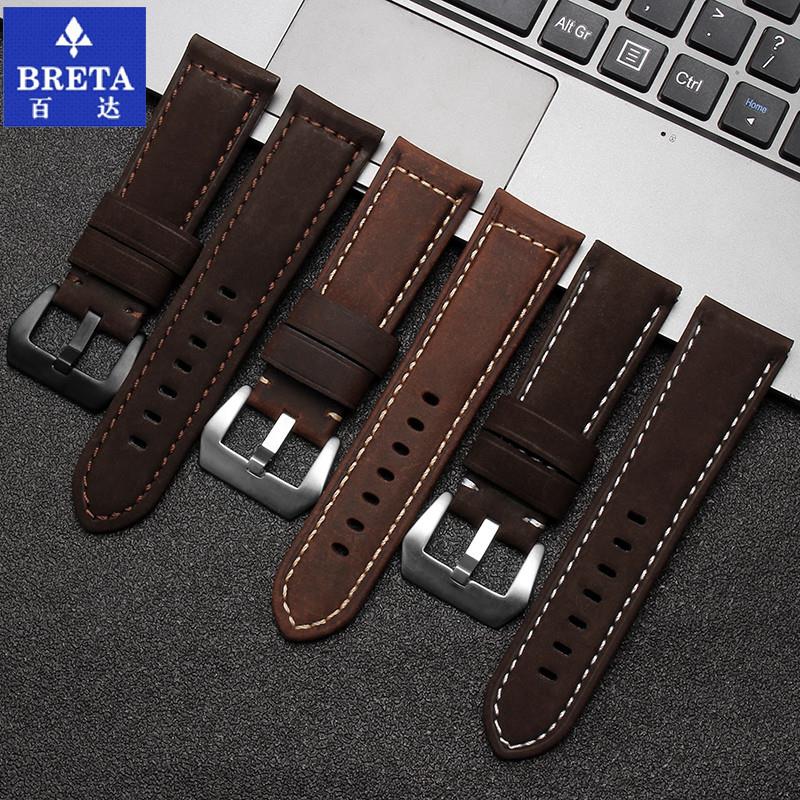 原装适用沛纳海表带441真皮男Panerai表手工复古疯马皮手表带24mm