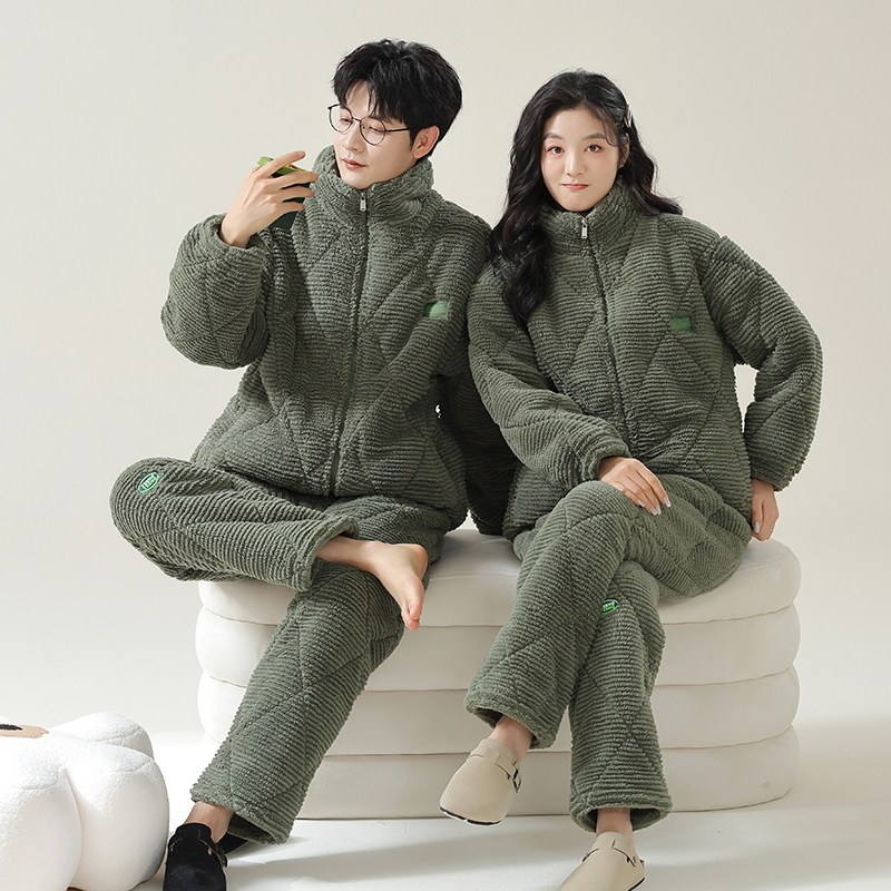 男女珊瑚绒夹棉开胸可外穿家居服