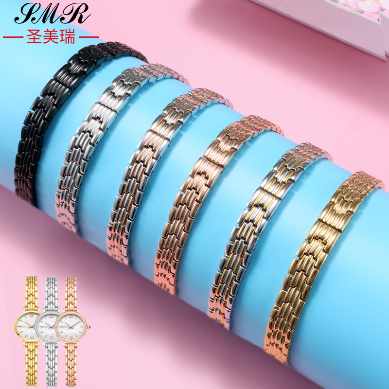 表带女款手錬式实心钢带时尚小香风学K生金属细链条小表带通用