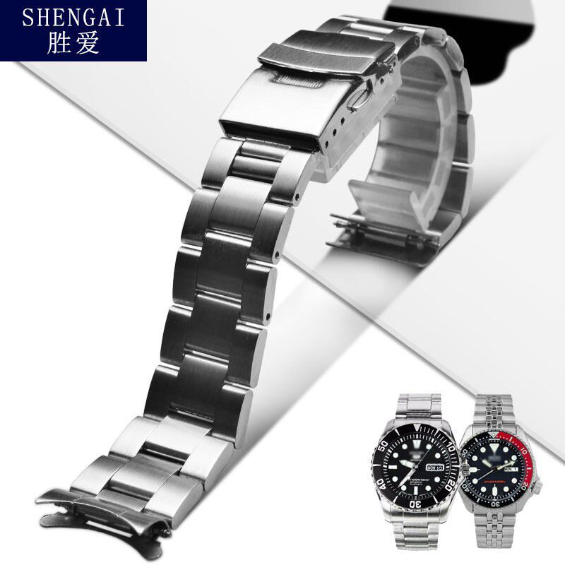 实心精钢链适配精工弧口m钢表带SNKN67J skx007 009光能战将手表