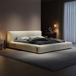 意式极简真皮床现代简约北欧高端大气1米8床双人床主卧婚床软包床