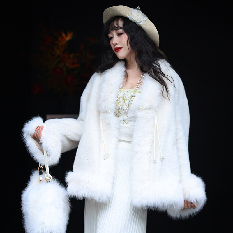 听月小筑【毛绒绒五号】原创女秋冬国风环保皮草新中式外套大衣