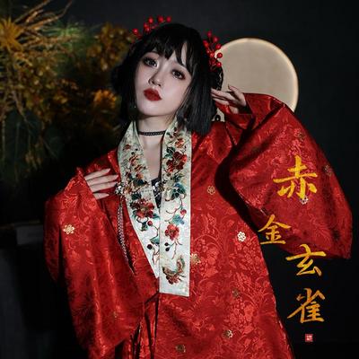 听月小筑【赤金玄雀】原创女春秋交领琵琶袖短衫新中式改良汉服