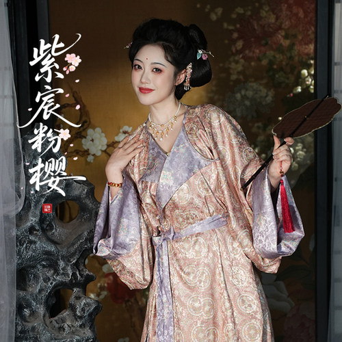 听月小筑【紫宸粉樱】原创唐制女春秋国风新中式圆领袍改良汉服