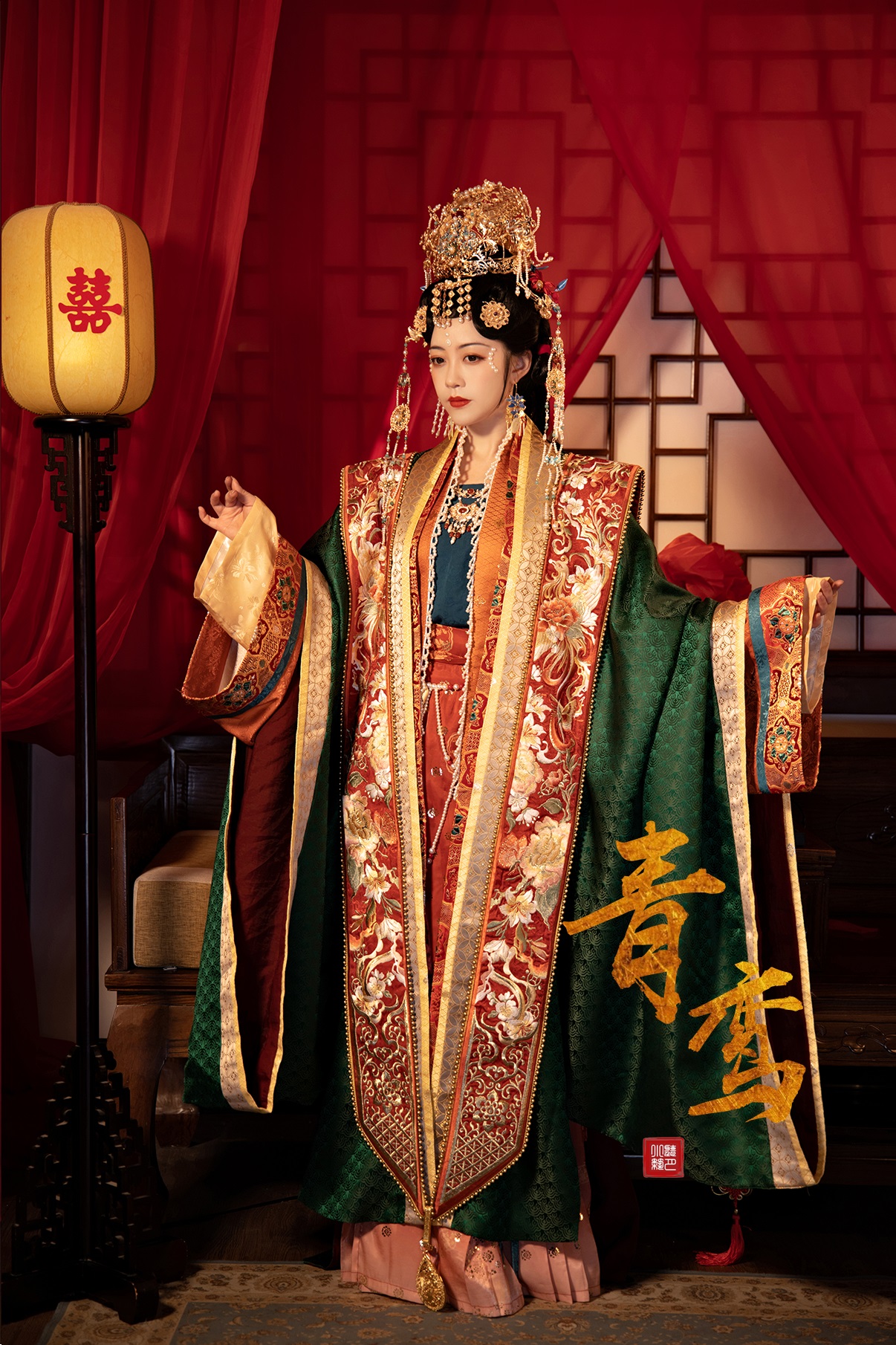 听月小筑【青鸾鸣凤】原创女宋制结婚服重工刺绣凤冠霞帔汉服婚服