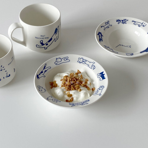宠物碗猫狗蓝色水果甜品陶瓷卡通